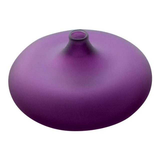 Nick Kekic Signed Purple Squat Bud Vase – Studio Art Glass, Vintage For Sale