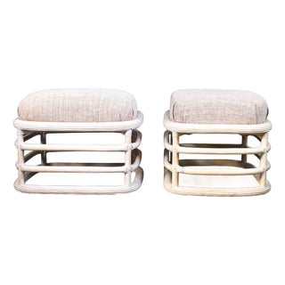 Pair of Blonde Pencil Reed Stools For Sale