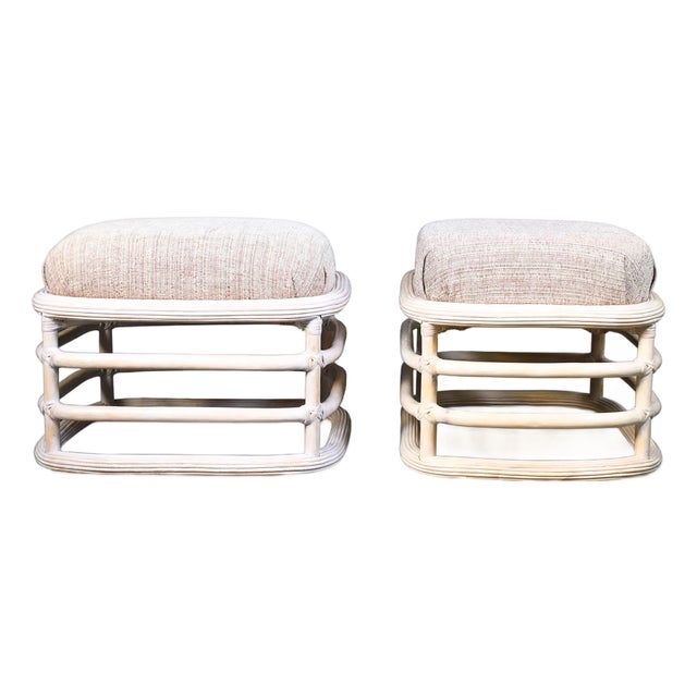 Pair of Blonde Pencil Reed Stools For Sale