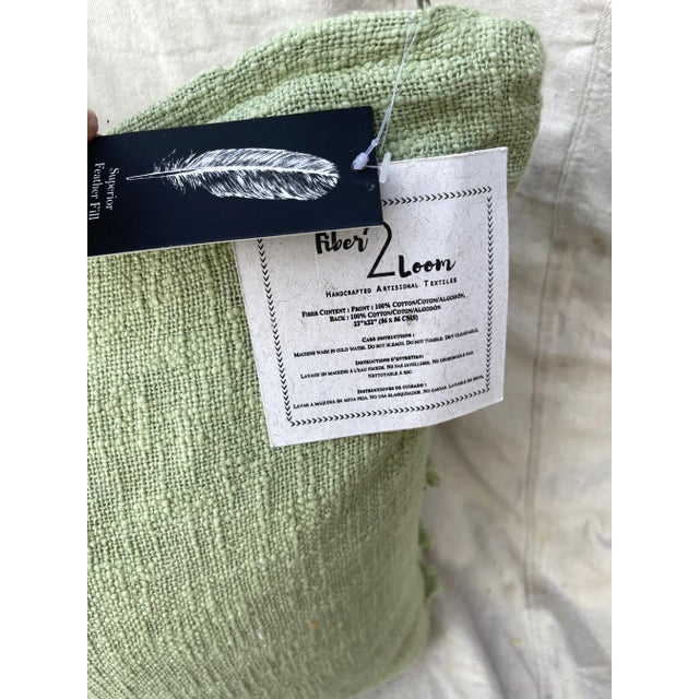 Textile Green Fringe West Elm-Style Decor Pillow For Sale - Image 7 of 8