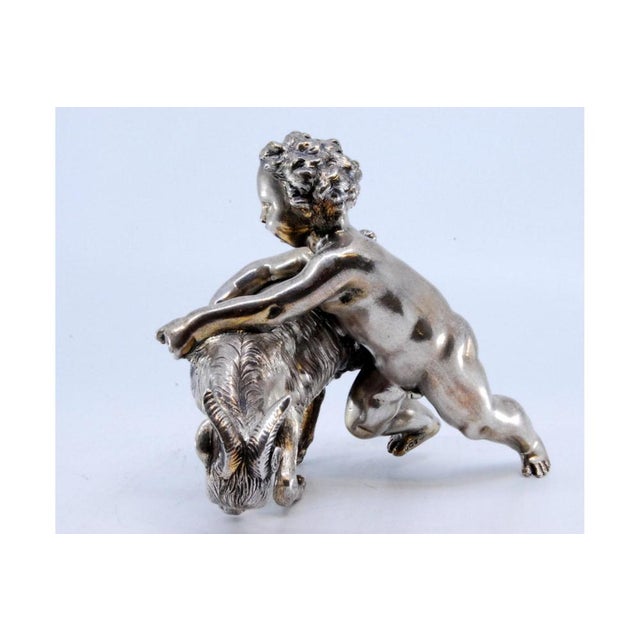Naked Child with Animal Figurine in Silver For Sale - Image 6 of 9