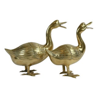 1970's Large Brass Honking Geese Figurals - a Pair For Sale
