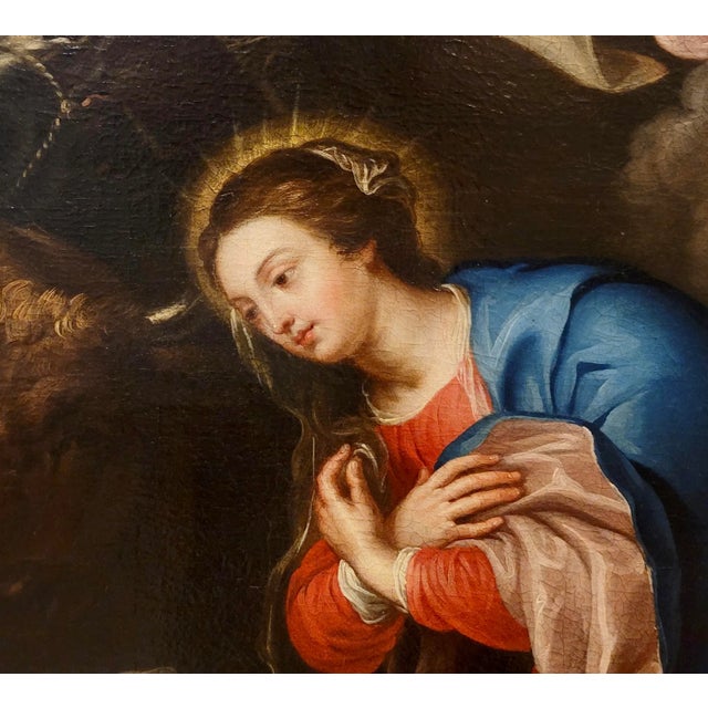 Textile 17th C. Italian Old Master -The Holly Family -Oil Painting For Sale - Image 7 of 12