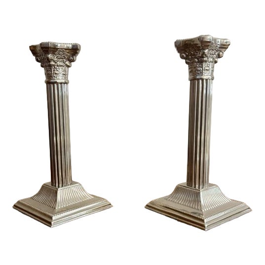 Antique Edwardian Silver Plated Candlesticks, 1900, Set of 2 For Sale