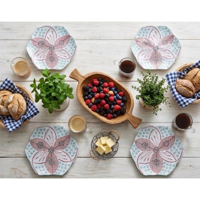 Blush Set of 4 Hand-Painted South African Ceramic Salad & Dessert Plates For Sale - Image 8 of 12