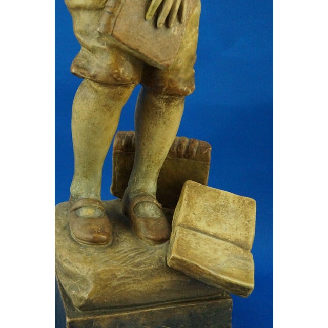 19th Century Terracotta Sculpture Child with Books by Otto Petri for Goldscheider, Austria, 1800s For Sale - Image 18 of 18