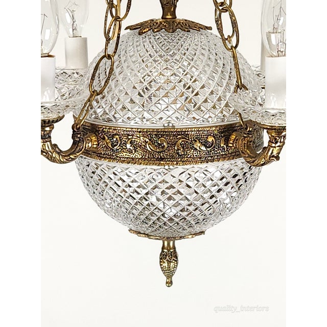 Antique 5 Light Baccarat Style Empire Brass Crystal Chandelier ~ Pair Available For Sale - Image 10 of 11