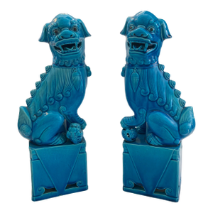 Turquoise Glazed Porcelain Foo Dogs Large - A Pair