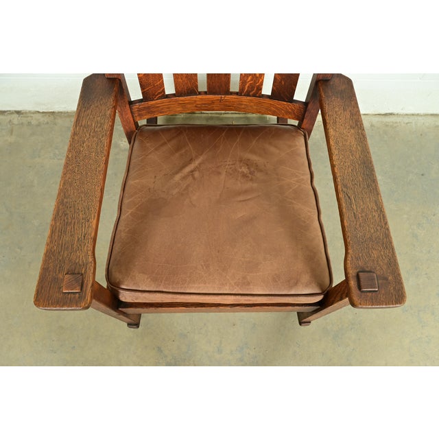 Stickley Brothers Antique Mission Oak Arts & Crafts Rocking Chair, Circa 1910 For Sale In South Bend - Image 6 of 13
