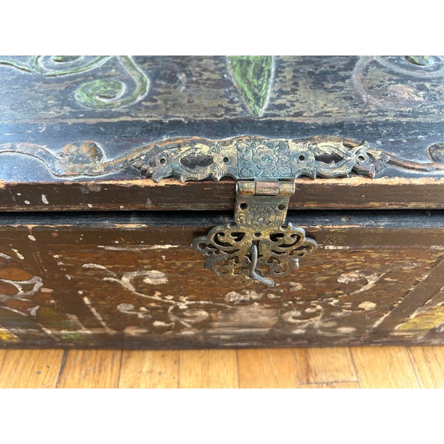 1900 - 1909 Antique Wooden Hand-Painted Chest Dowry, Marriage Box, Rustic For Sale - Image 5 of 12