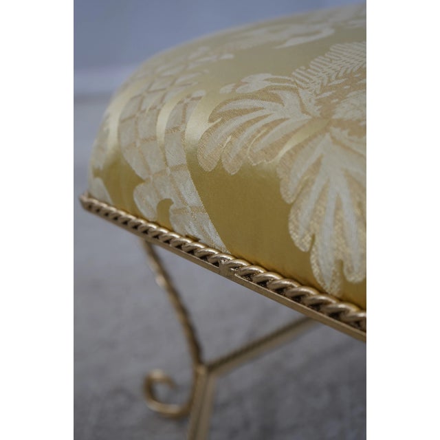Metal Italian Gold Finish Rope Twist Iron Upholstered Ottoman For Sale - Image 7 of 9