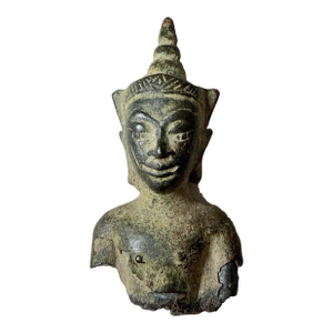 Rare Antique 17th Century Handmade Bronze Thailand Buddha Bust Statue Fragment