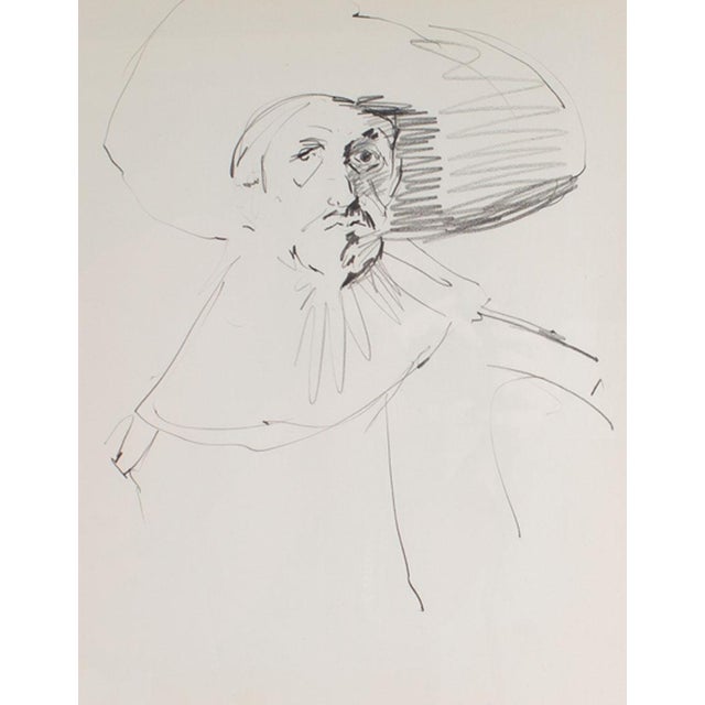 A graphite portrait drawing by the American artist James L. Bruch (1942-2023). This portrait depicts a man wearing a wide-...