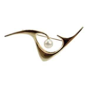 Ed Wiener NYC Modernist 14 Karat Gold and Pearl Brooch or Pin - 14k vr