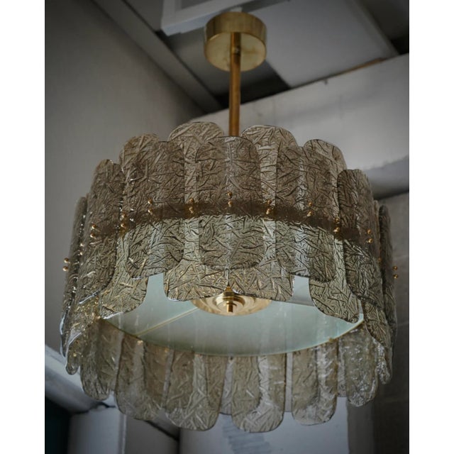Metal Chandelier in Smoky Art Glass and Brass, 2000 For Sale - Image 7 of 10