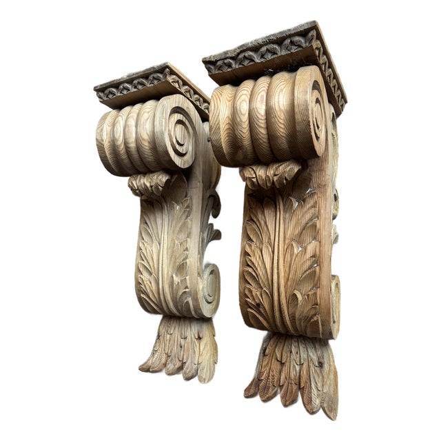 Antique Carved Pine Corbels, a 19th Century Pair For Sale