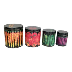 Mid 20th Century Vegetable Tin Canisters With Lids- Set of 4