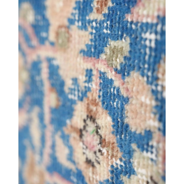 1970s Vintage Turkish Oushak Handmade Wool Cotton Blue Area Rug For Sale - Image 10 of 11