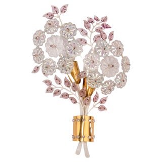 Brass Wall Sconce with Crystal Flowers For Sale