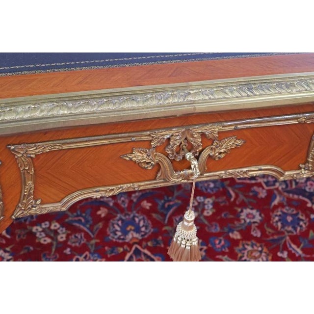 Wood ​Bronze Mounted Louis XV French Style Walnut Writing Desk Bureau Plat For Sale - Image 7 of 18
