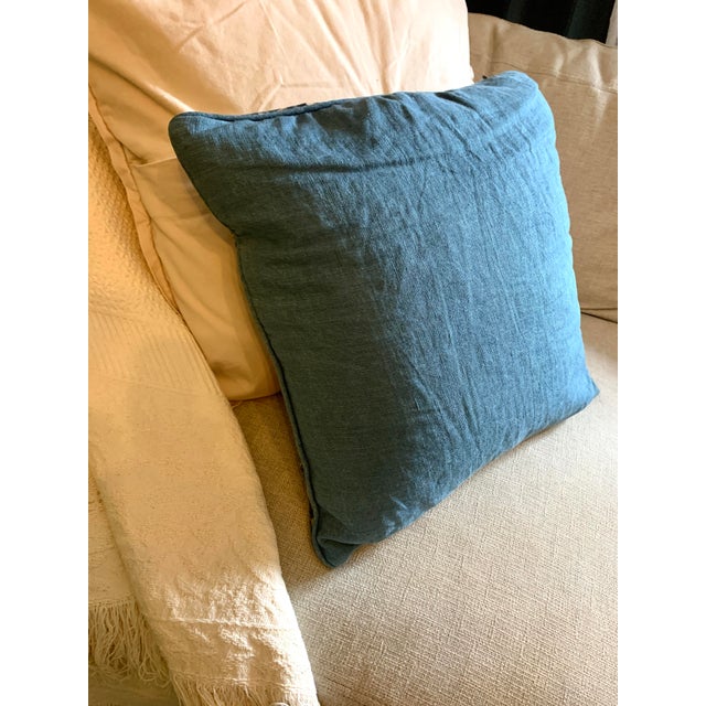 Vintage Lauren Ralph Lauren Decorative Pillow Landing Damask Blue Scroll Design 18” X 18” For Sale - Image 10 of 12