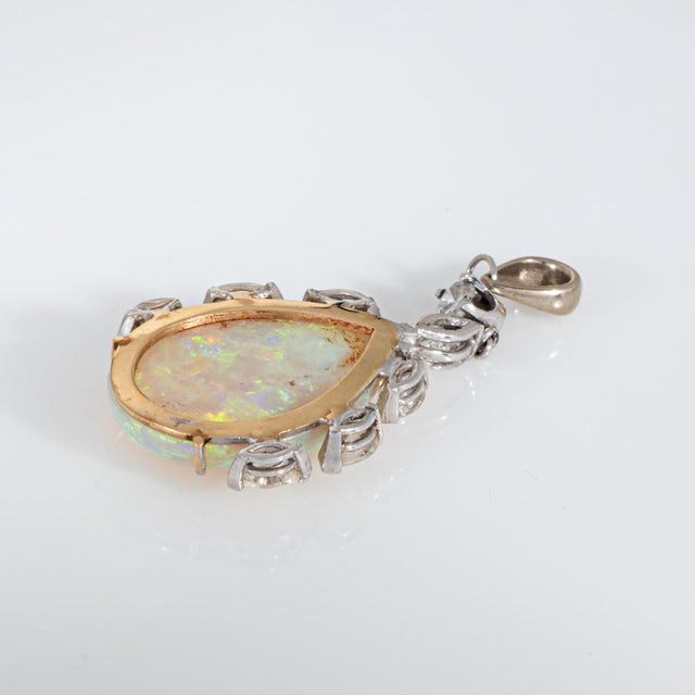 9ct Opal Diamond Pendant 70s Vintage 14k Yellow Gold Estate Fine Jewelry For Sale - Image 4 of 6