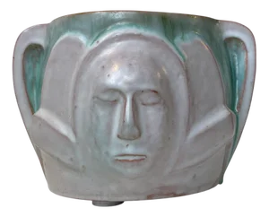 Art Deco Ceramic Planter with Glazed Faces by Aksel Hansen, 1940s