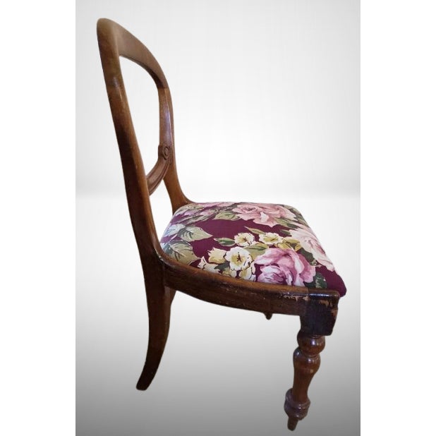 Victorian Mahogany Balloon Back Dining Chairs, Set of 4 – Floral Upholstery For Sale - Image 4 of 8
