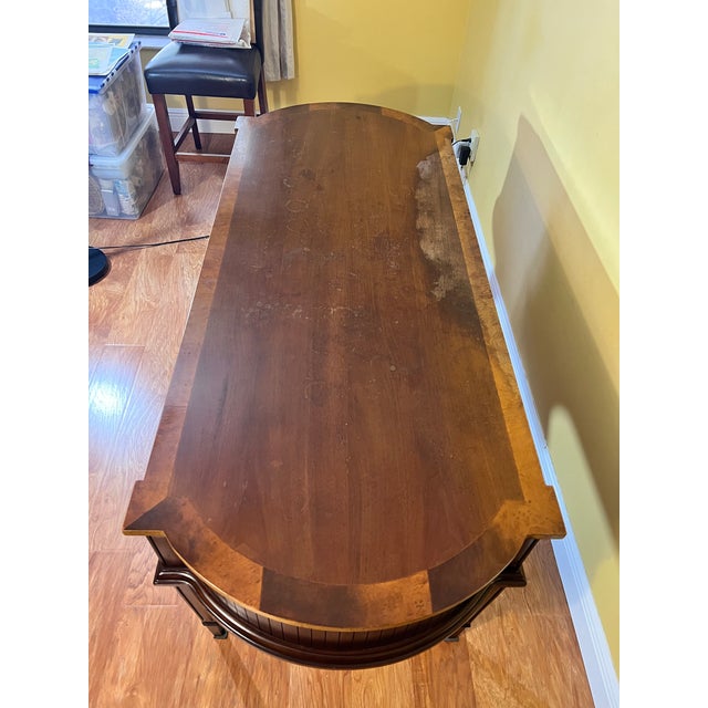 1980s Thomasville Traditional Solid Wood Writing Desk With Brass Hardware For Sale - Image 10 of 10