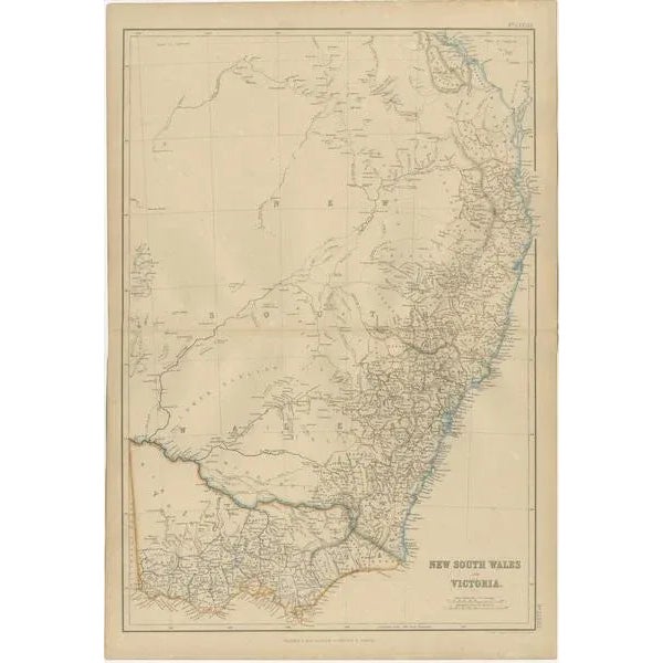 Antique map titled 'New South Wales and Victoria'. Original antique map of New South Wales and Victoria. This map...
