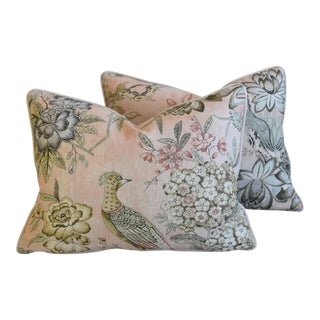 Anna French Thibaut Floral Botanical & Bird Feather/Down Pillows 24" X 18" - Pair For Sale
