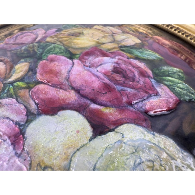 Mid-Century Modern Camille Fauré Limoges Oval Enamel Plaque, Bouquet of Roses, Mid-20th Century For Sale - Image 3 of 17
