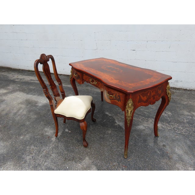 French French Italian Inlay and Bronze Accent Desk and Chair 6340 For Sale - Image 3 of 18