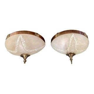 Pair Half Moon French XVI Alabaster Wall Sconces For Sale