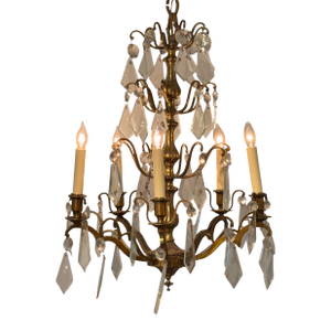 Gilded Bronze Chandelier With Diamond-Cut Crystal Drops