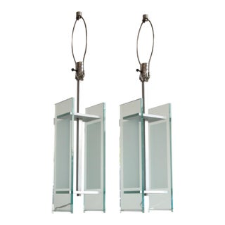 Pair of Robert Sonneman for Kovacs Glass & Aluminum Lamps, 1990 For Sale