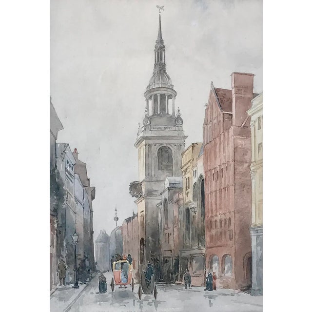 English Antique English Watercolor Church of St Mary-Le-Bow London Circa 1900 For Sale - Image 3 of 7