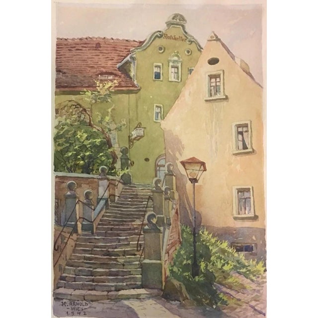 Arno Declercq Arnold Karl, Ratskeller Charming, 1942, Watercolor and Gouache For Sale - Image 4 of 13