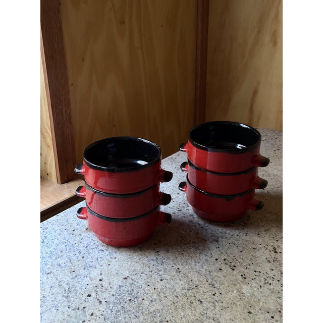 Red Vintage West German Pottery Soup Crocks, 1960, Set of 6 For Sale - Image 8 of 15