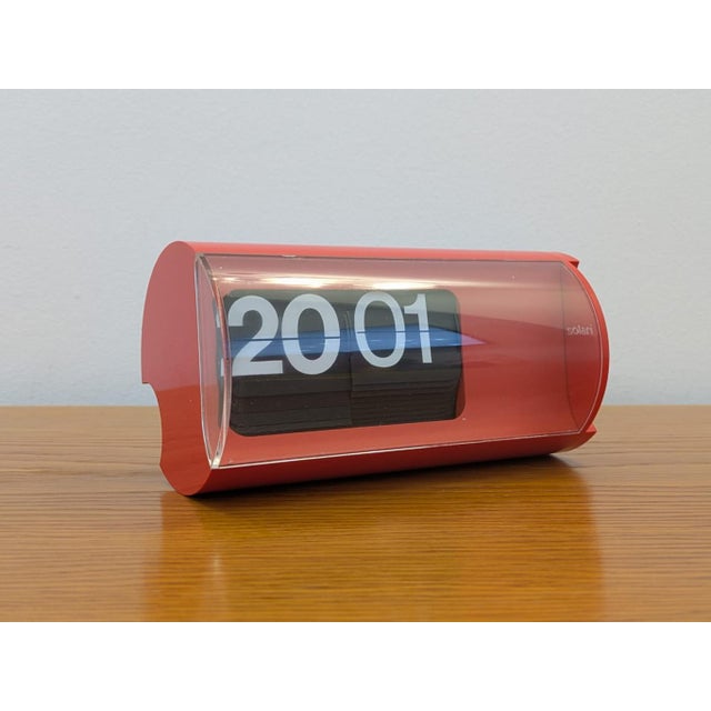 Orange-Red Clock with Digit 3 Tuning Forks from Solari Udine, Italy, 1966 For Sale - Image 3 of 13