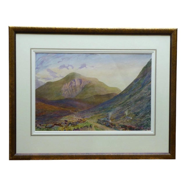 William Monk, Mountain Landscape, 1850, Watercolour, Framed For Sale