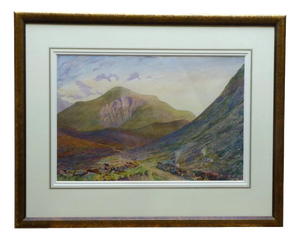 William Monk, Mountain Landscape, 1850, Watercolour, Framed