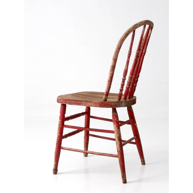 Red Antique Red Windsor Spindle Back Farmhouse Chair For Sale - Image 8 of 17