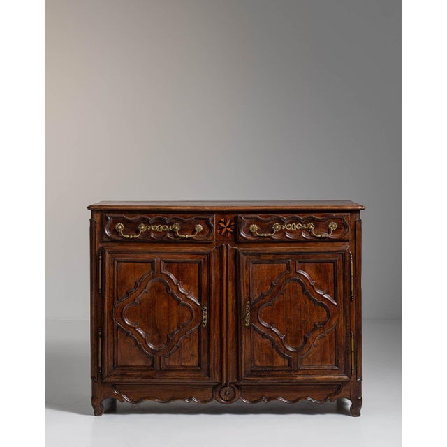 Chestnut 1800s French Chestnut Brown Louis XV Ornate Buffet with Brass Hardware For Sale - Image 8 of 15