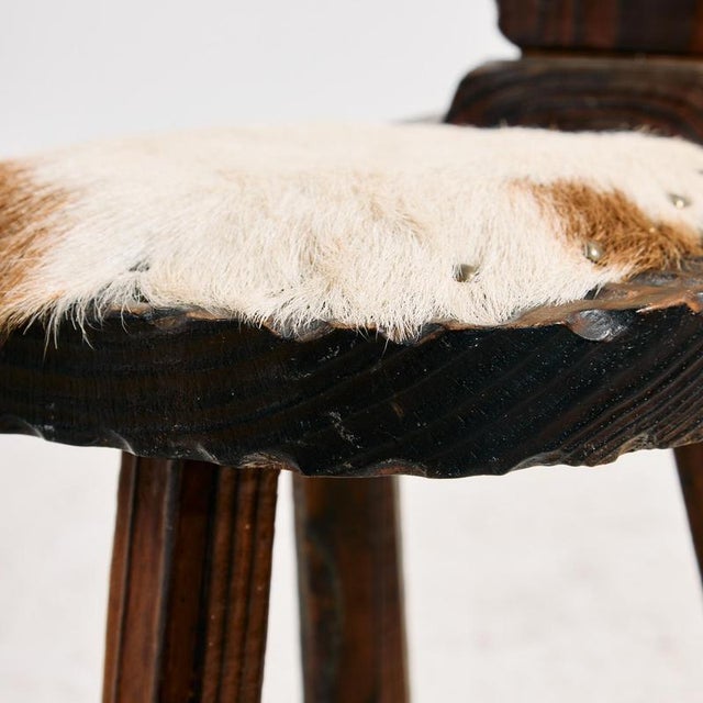 Wood Vintage Hand-Crafted Chair with Cowhide, 1970s For Sale - Image 7 of 13