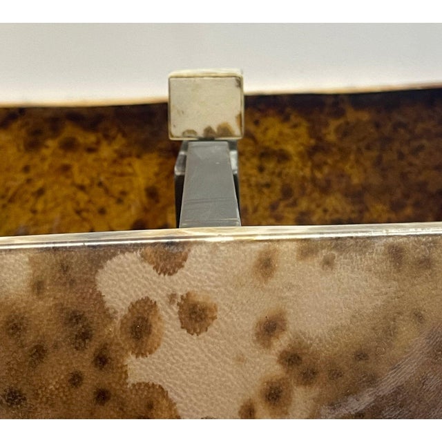 Early 21st Century Pair of Brutalist Table Lamps With Tortoise Brass Base and Parchment Tan Shades. For Sale - Image 5 of 8