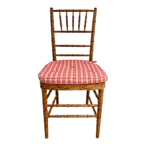 Mid 20th Century Faux Bamboo Tortoise Shell Finish Chair Made in Spain With Custom Red Raspberry Che