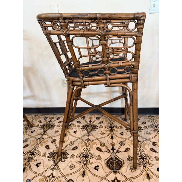 Wood Set of 4 Vintage Bamboo Rattan Bar Stools For Sale - Image 7 of 7