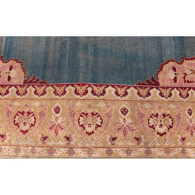 Antique 19th Century Indian Agra Rug in Solid Blue Background For Sale - Image 9 of 14