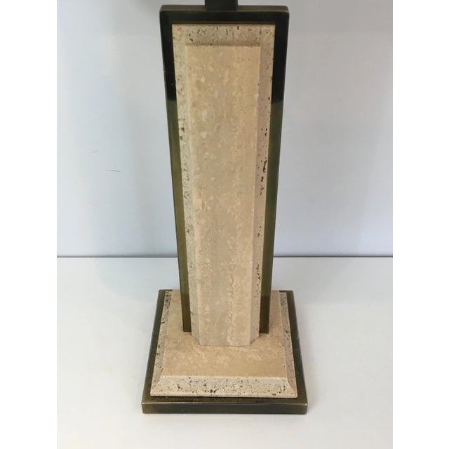 1970s Travertine and Gilt Metal Table Lamp For Sale - Image 9 of 12